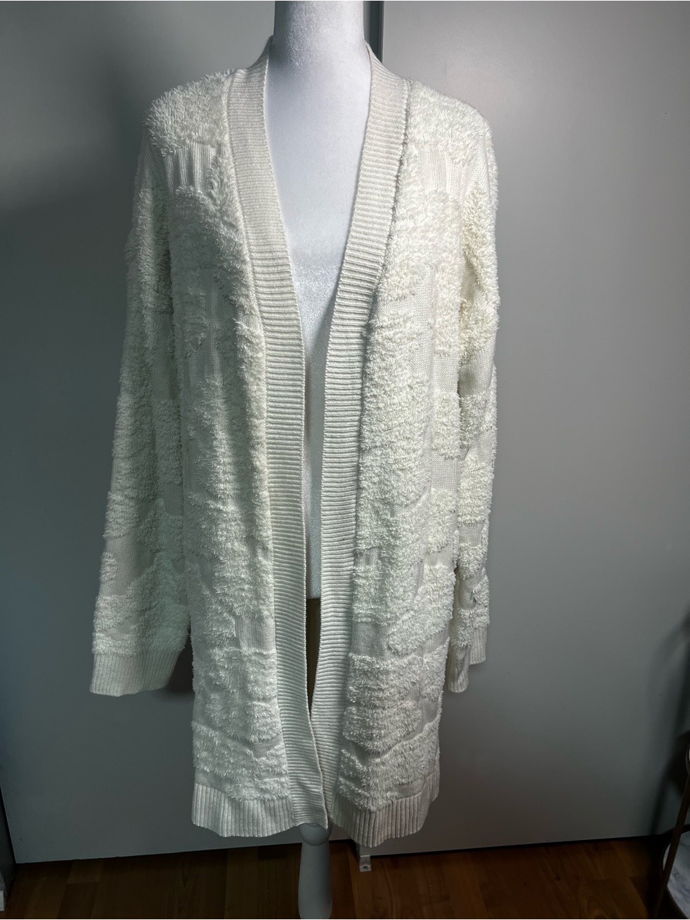 Cream Textured Open-Front Women's Cardigan Sweater